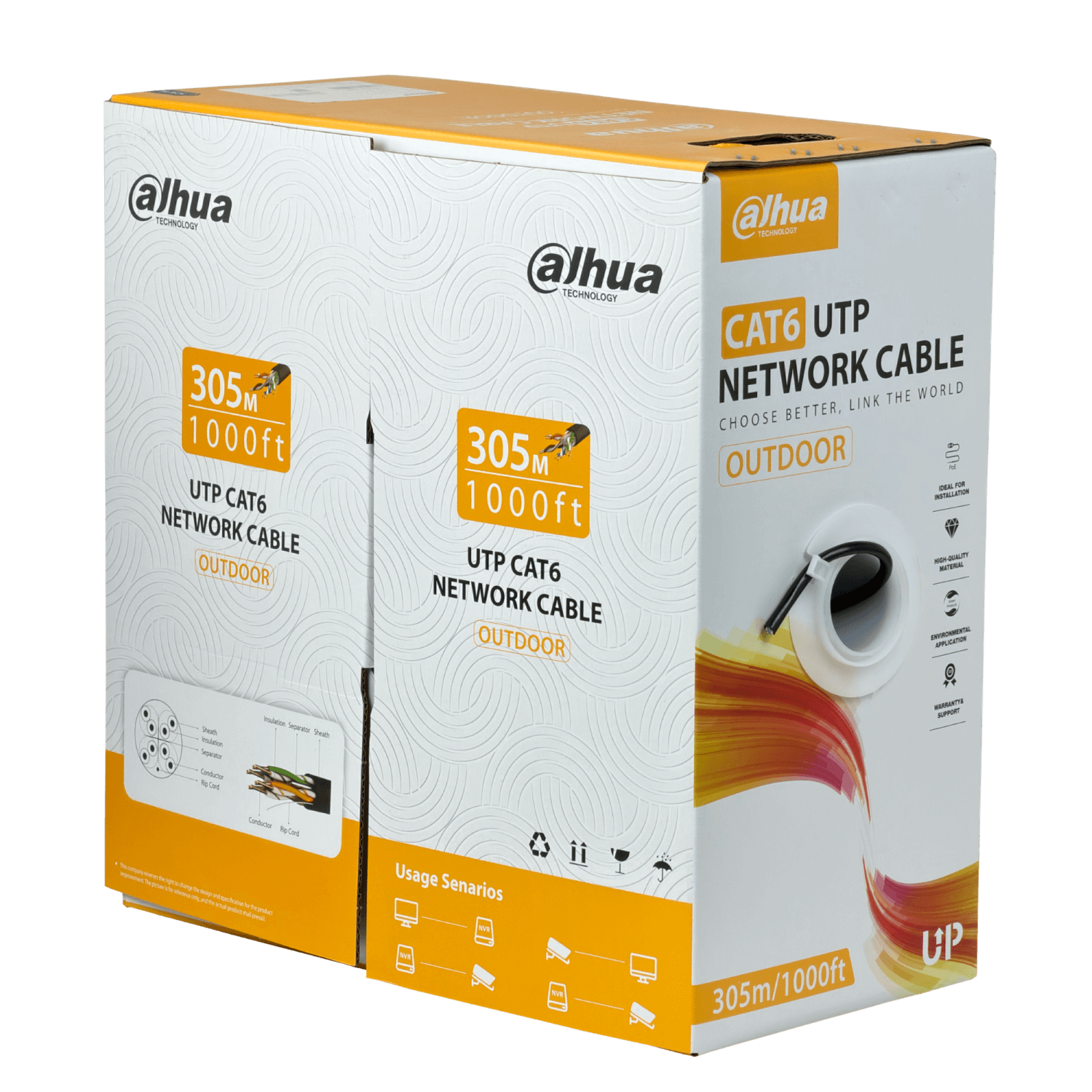 DAHUA 305M EXT CAT6 NEGRO AWG23 CABLE UTP UNIFILAR COBRE PFM920-6U