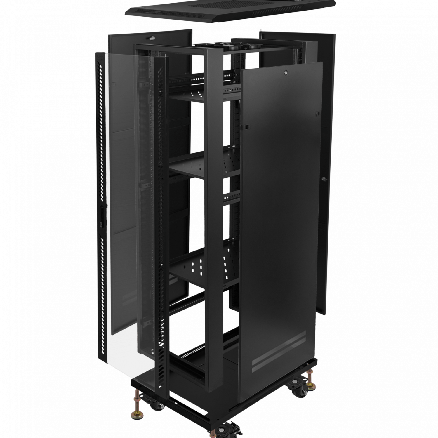 RK42-10VLD. GABINETE DESARMADO 42U 1000MM RACK 100CM-FONDO C/PDU-VENT-BANDEJAS PU