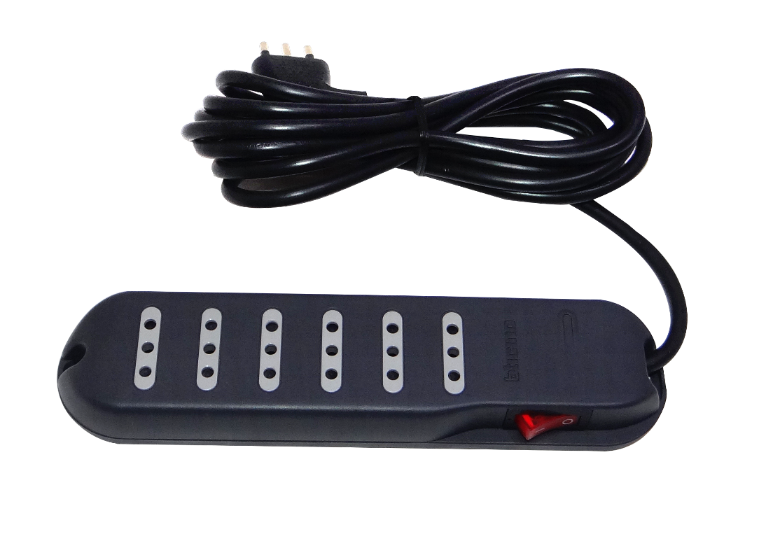 BTICINO 3MT 6-ENCHUFES ALARGADOR NEGRO 10A ZAPATILLA SWITCH-PILOTO